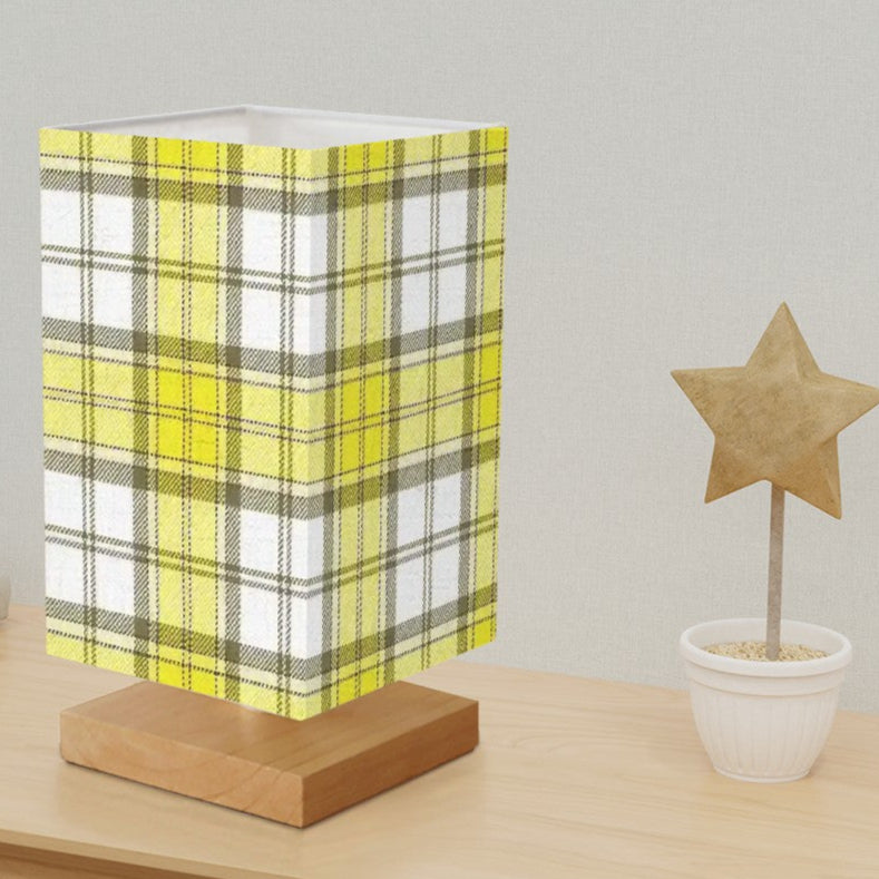 Alberta's Yellow Dress Tartan - Elegant Table Lamp with Linen Shade and Wood Base