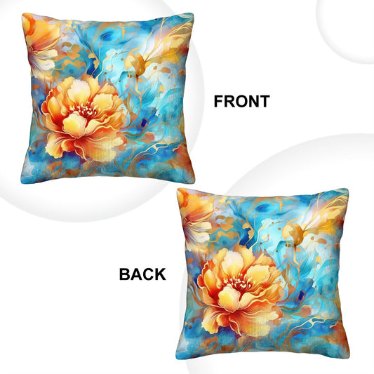 Alcohol Ink Golden Floral - Corduroy Throw Pillow Cover