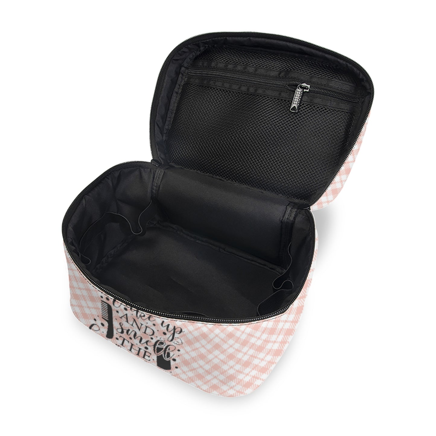 Wake Up & Smell The Hairspray - Peach Buffalo Print Cosmetics Bag