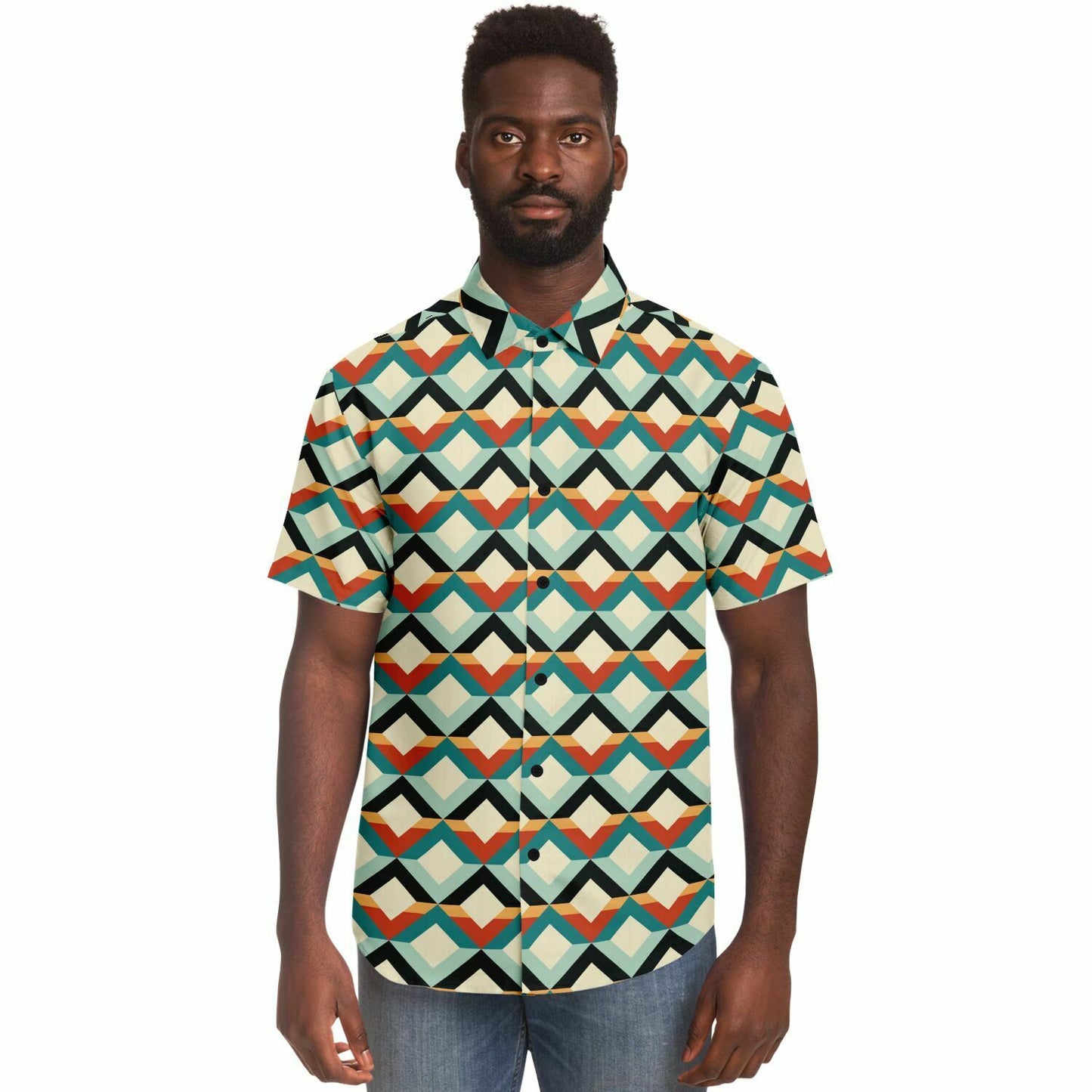 Retro Diamonds Short Sleeve Button Down Shirt