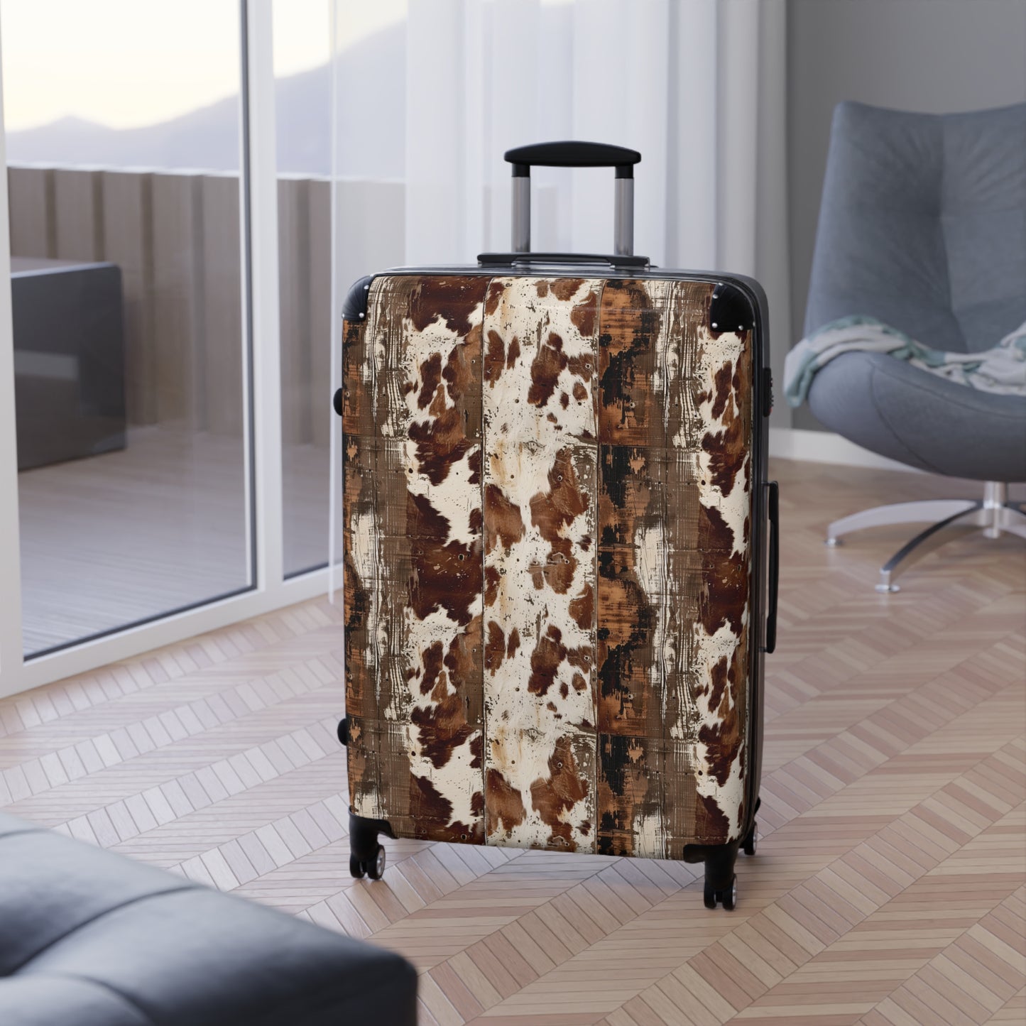 Cow Hide Barn Boards Suitcases Available in 3 Sizes (Small, Medium, & Large)