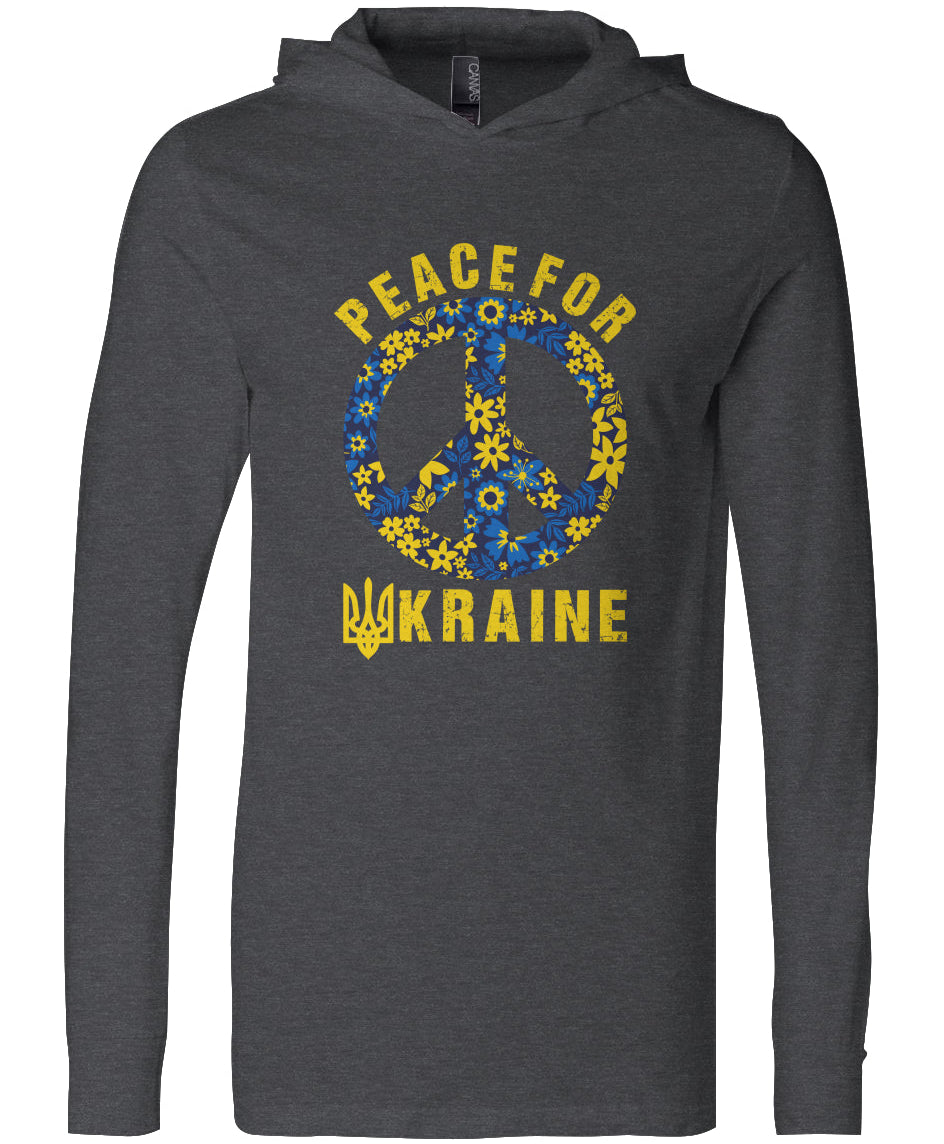 Peace For Ukraine | Lightweight Long Sleeve Jersey Hooded Tee - Soft, Stylish, Year-Round Comfort