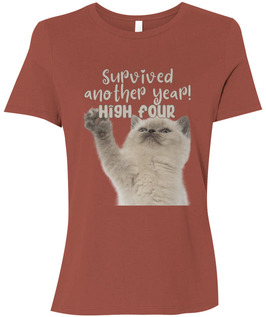 Survived Another Year! High Four | The Purrfect Everyday Women's T-Shirt - Darks