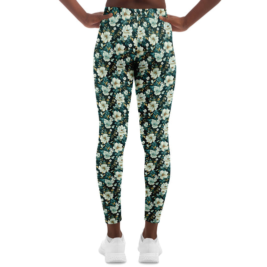 Teal & White Flowers - Leggings - AOP
