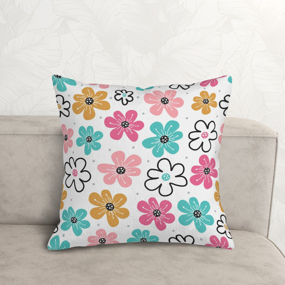 Whimsical Flowers - Corduroy Throw Pillow Covers with Core (Double-Sided Design)