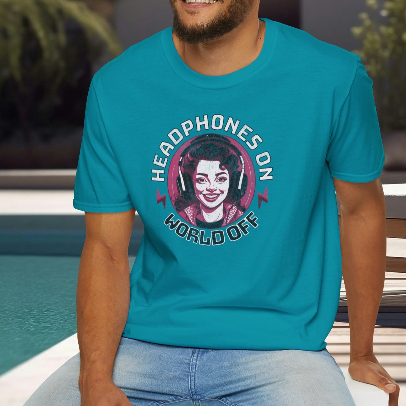 Headphones On - World Off - Unisex Softstyle T-Shirt ADHD Sensitivities Awareness