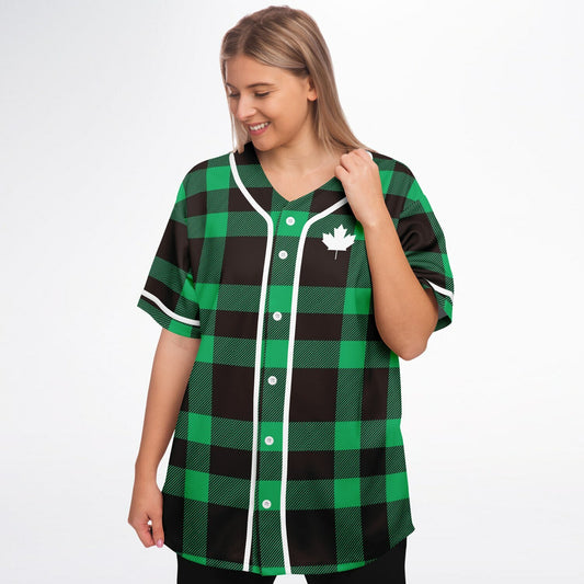 True North Strong and Free | Baseball Jersey - Green Plaid