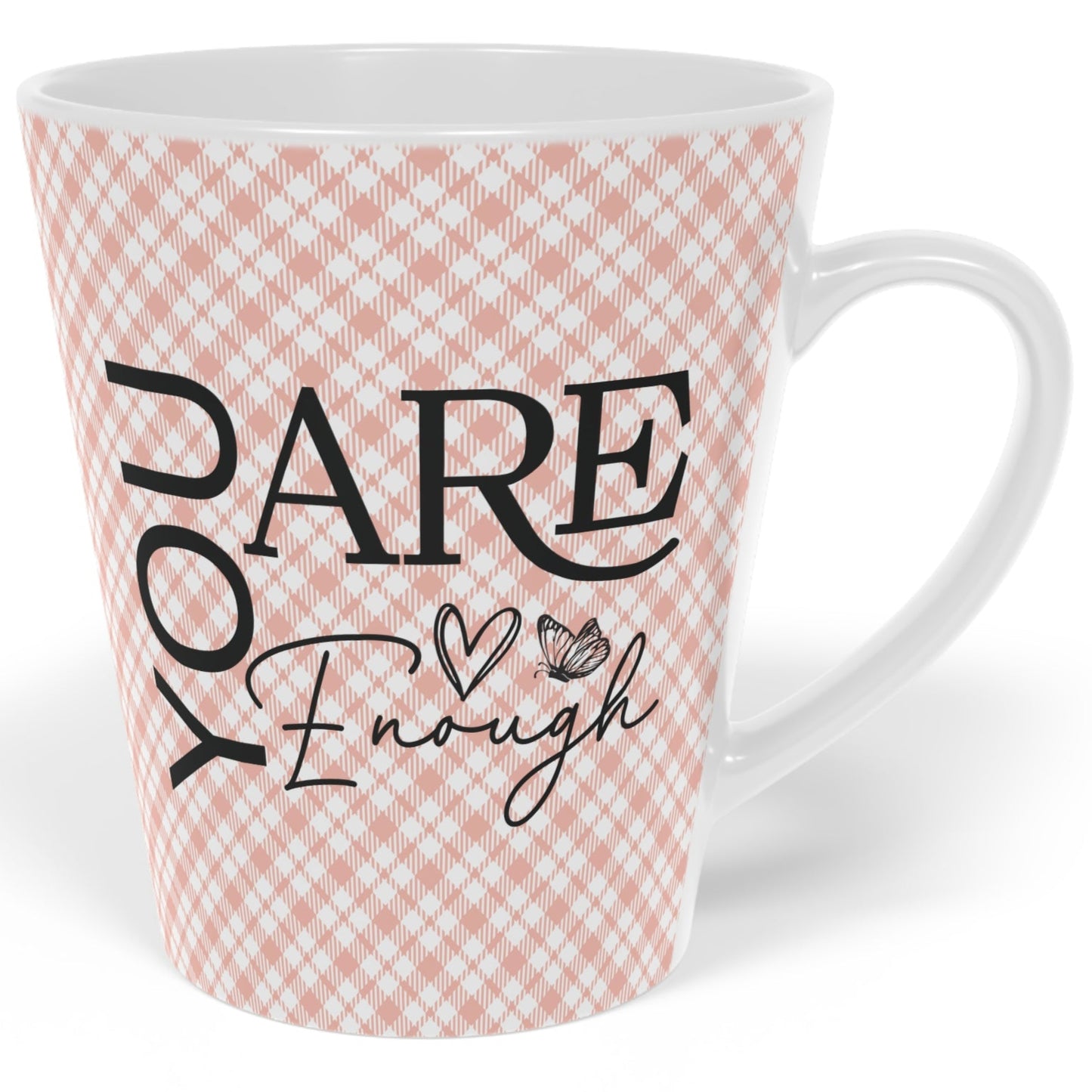 You Are Enough - Ceramic Latte Mug, 12oz - Plaid