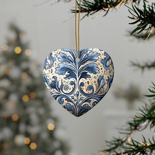 Dusty Blue & Cream Swirl Ceramic Christmas Ornaments (1pcs, 5pcs, 10pcs, 20pcs)