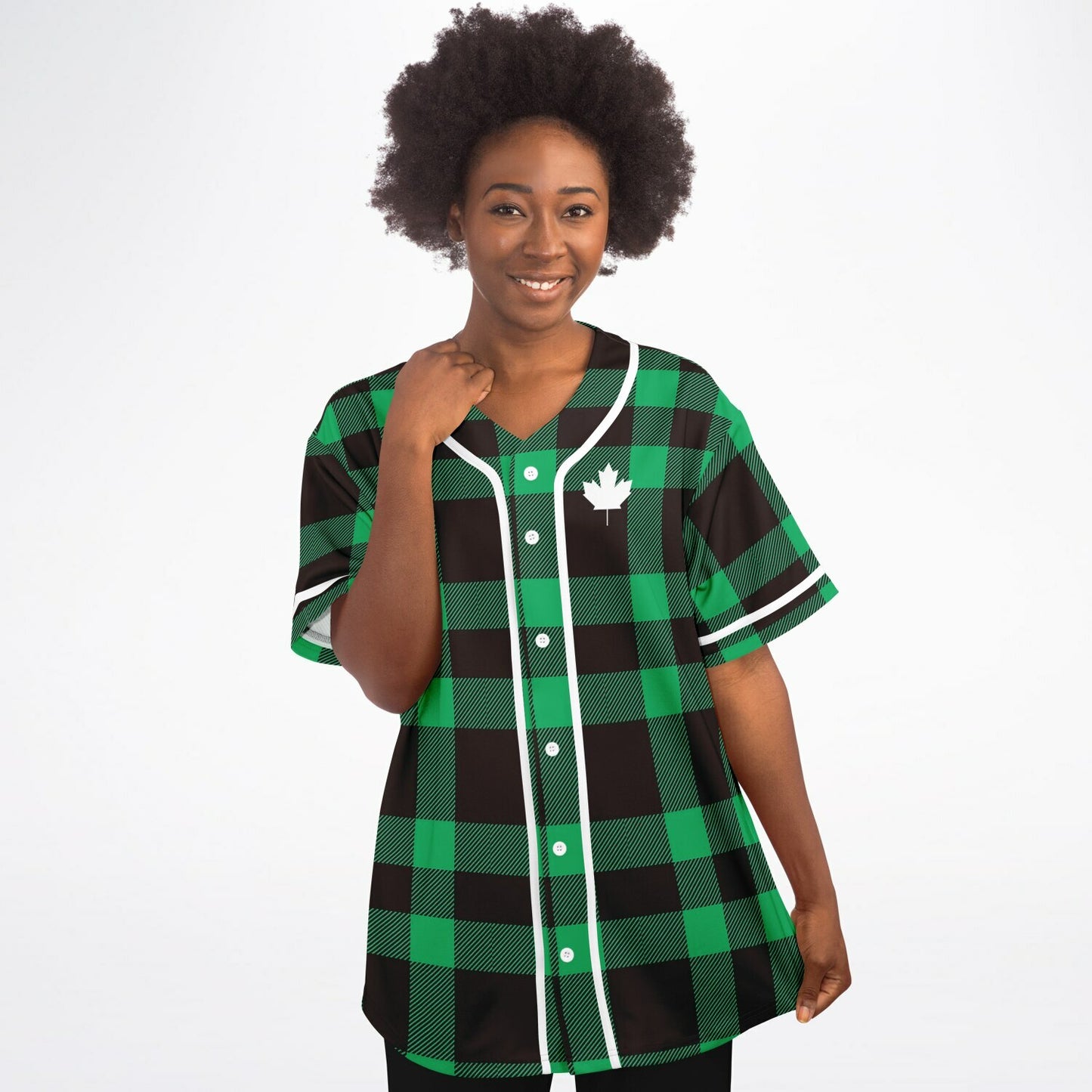 True North Strong and Free | Baseball Jersey - Green Plaid