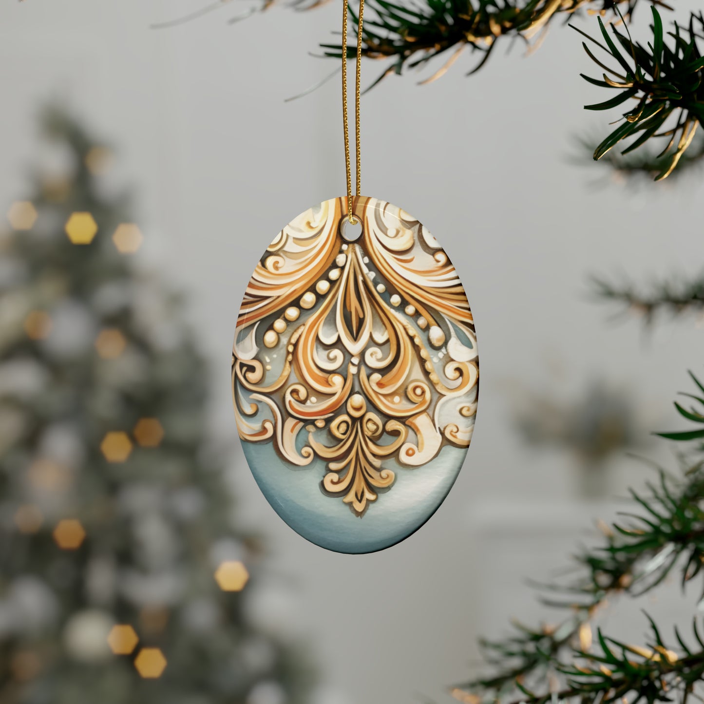 Gold and Blue Ceramic Christmas Ornaments (1pcs, 5pcs, 10pcs, 20pcs)