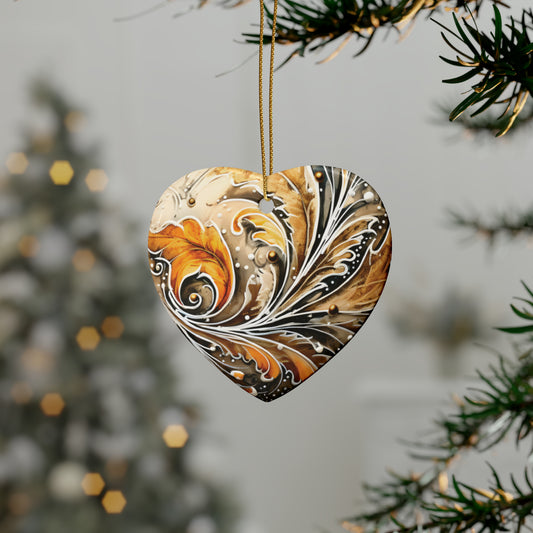 Gold Heart Swirl Ceramic Christmas Ornaments (1pcs, 5pcs, 10pcs, 20pcs)