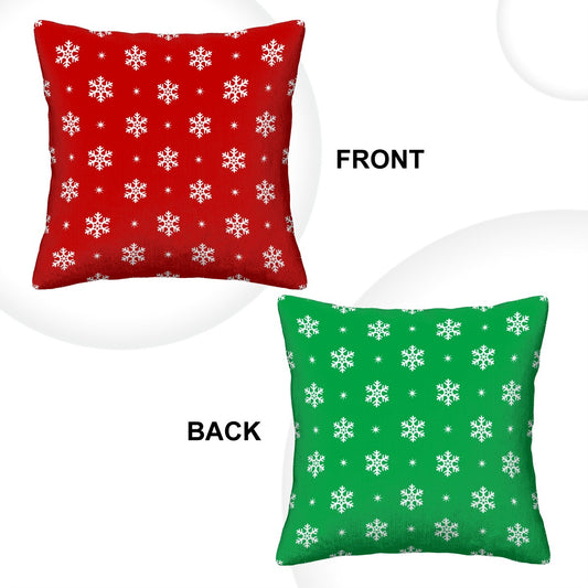 Red/Green Snowflakes - Corduroy Throw Pillow Covers with Core (Double-Sided Design)