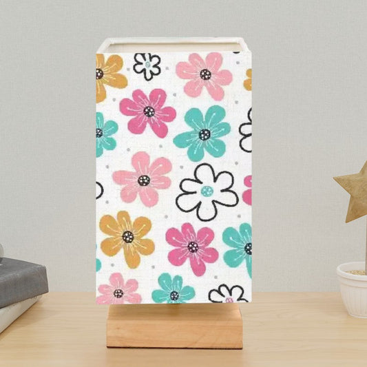 Whimsical Flowers - Elegant Table Lamp with Linen Shade and Wood Base