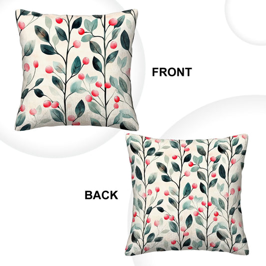 Festive Pink Berries - Corduroy Throw Pillow Covers with Core (Double-Sided Design)