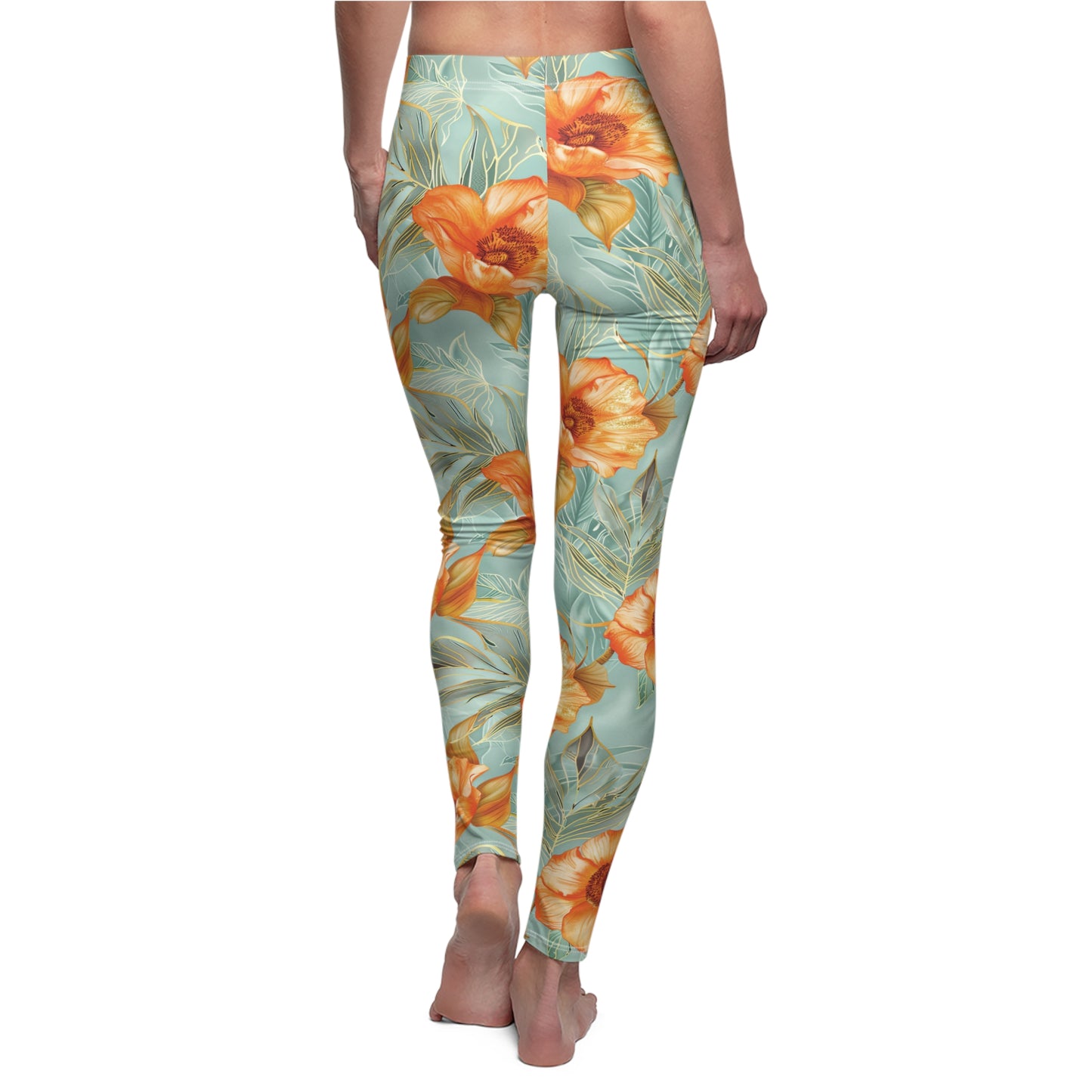 Orange Flower Trio - Women's Casual Leggings - Unique Print