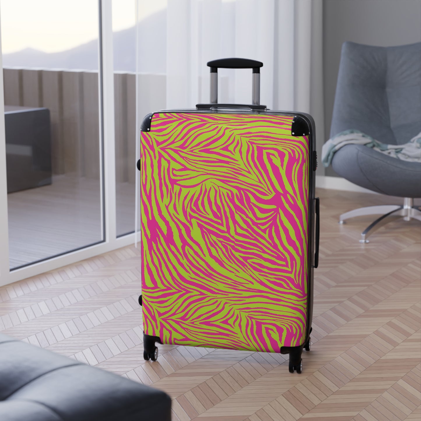 Neon Zebra Print Suitcases Available in 3 Sizes (Small, Medium, & Large)