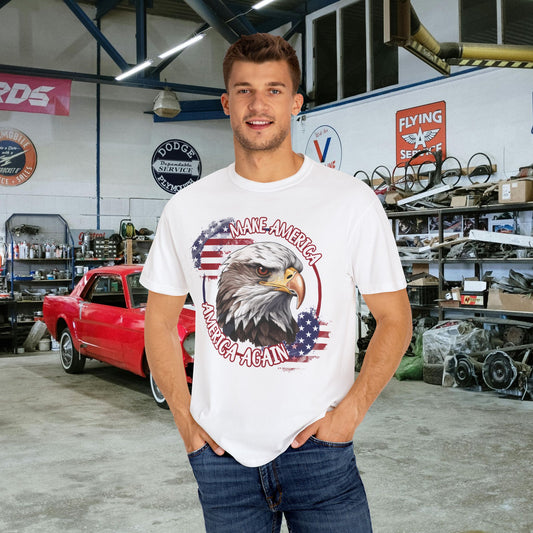 Make America America Again | Men's Garment-Dyed T-Shirt - Bald Eagle & Distressed Flag