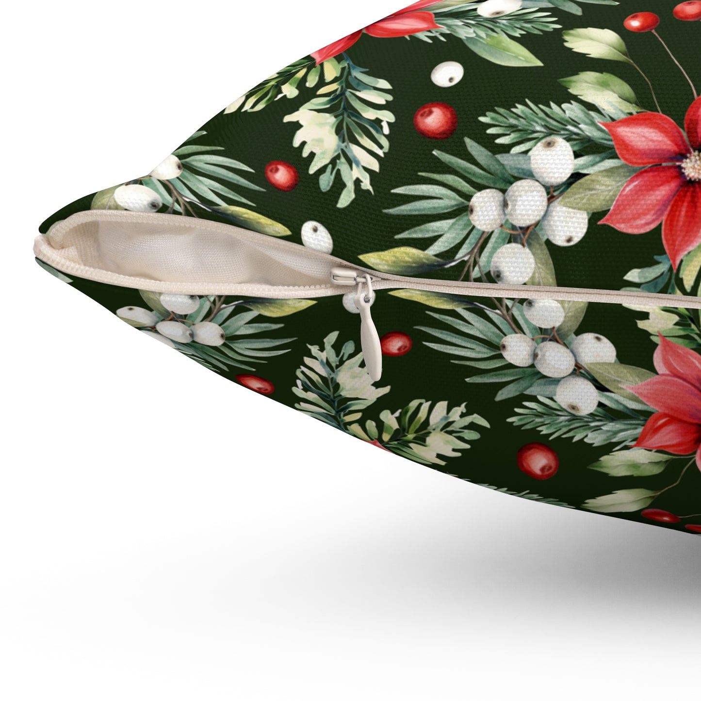 White Holly Berries | Spun Polyester Square Pillow - Holiday Cushion & Case - Available in 4 Sizes
