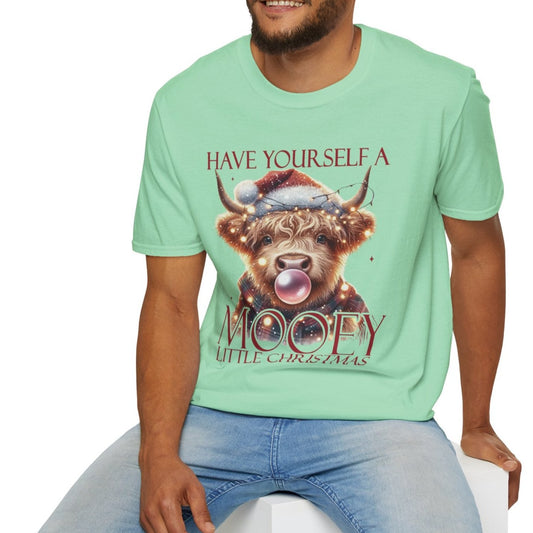 Have Yourself a Mooey Little Christmas – Festive Soft Cotton Highland Cow Tee