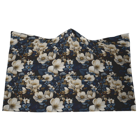 Blue Winter Flowers Hooded Blanket - Perfect Gift for Yourself & Everyone on your list!
