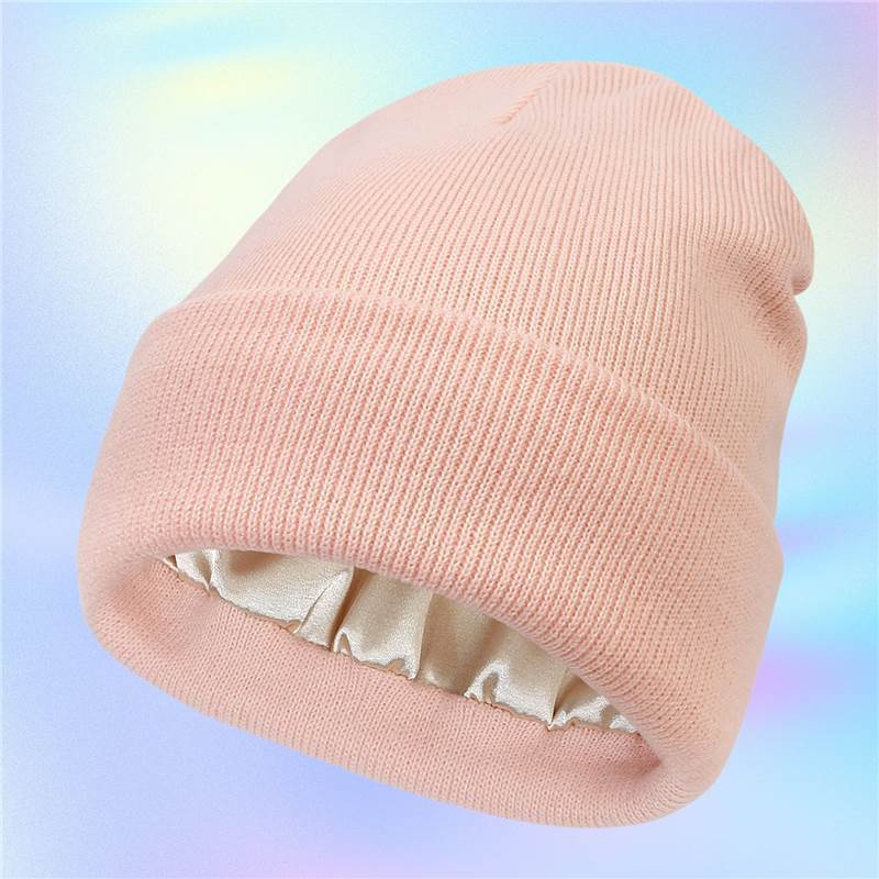 Satin Lined Knitted Toque Beanie – Curly & Dry Hair Protection