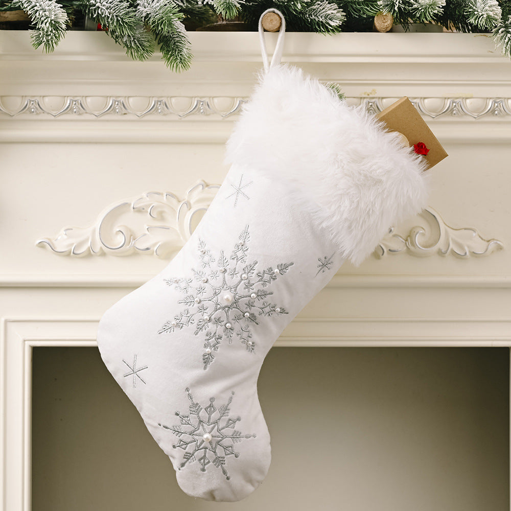 Pearl Snowflake | Luxury Christmas Stockings - Plush Holiday Decorations