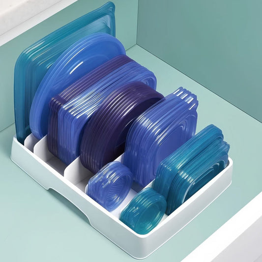 Plastic Container Lid Saving Storage in a Kitchen drawer