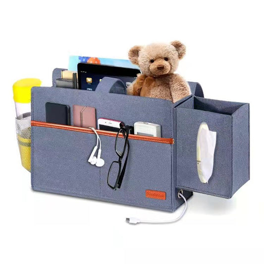 Felt Bedside Caddy | Hanging Storage Organizer with Tissue Holder & Bottle Pocket