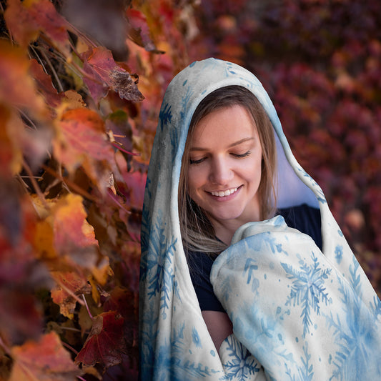 Winter Warmth Hooded Blanket - Watercolour Snowflakes Gift For Everyone