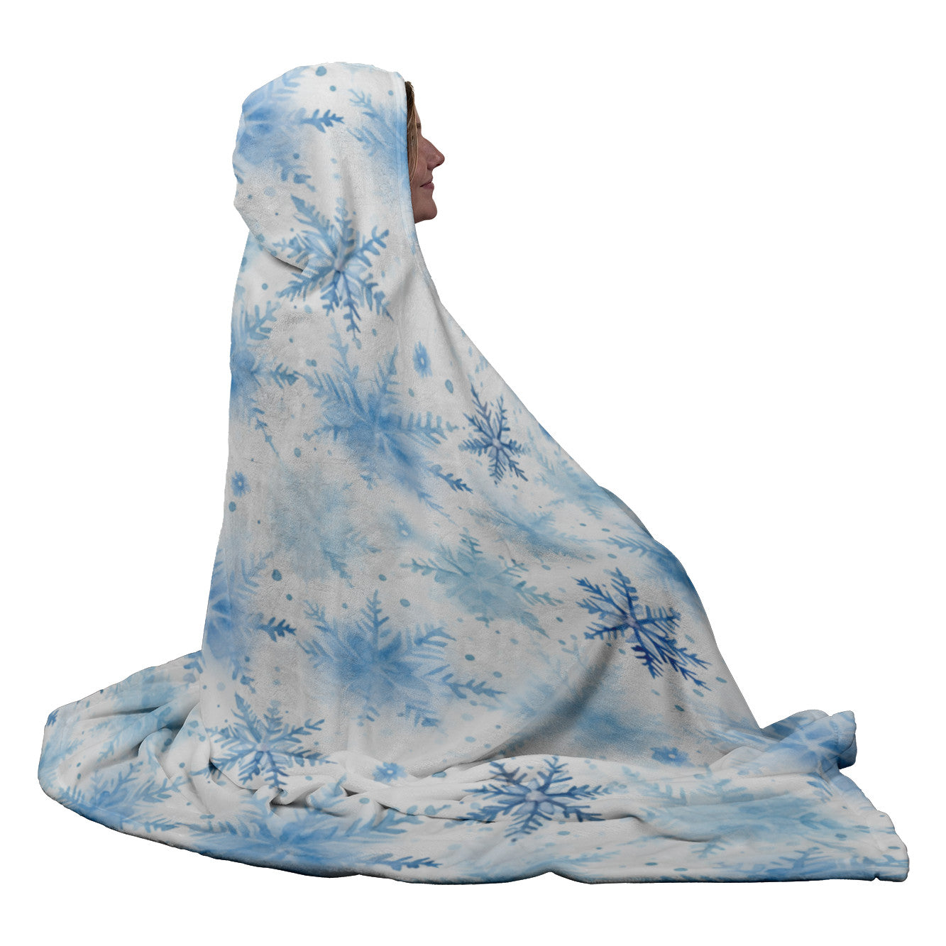 Winter Warmth Hooded Blanket - Watercolour Snowflakes Gift For Everyone