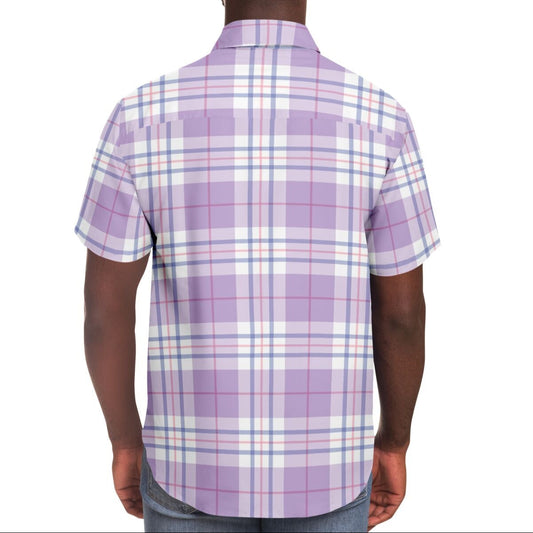 Purple Triple Plaid Short Sleeve Button Down Shirt