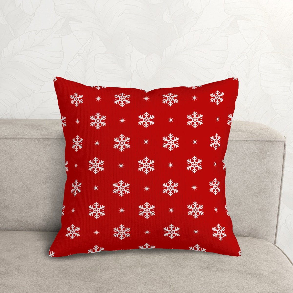 Red/Green Snowflakes - Corduroy Throw Pillow Covers with Core (Double-Sided Design)