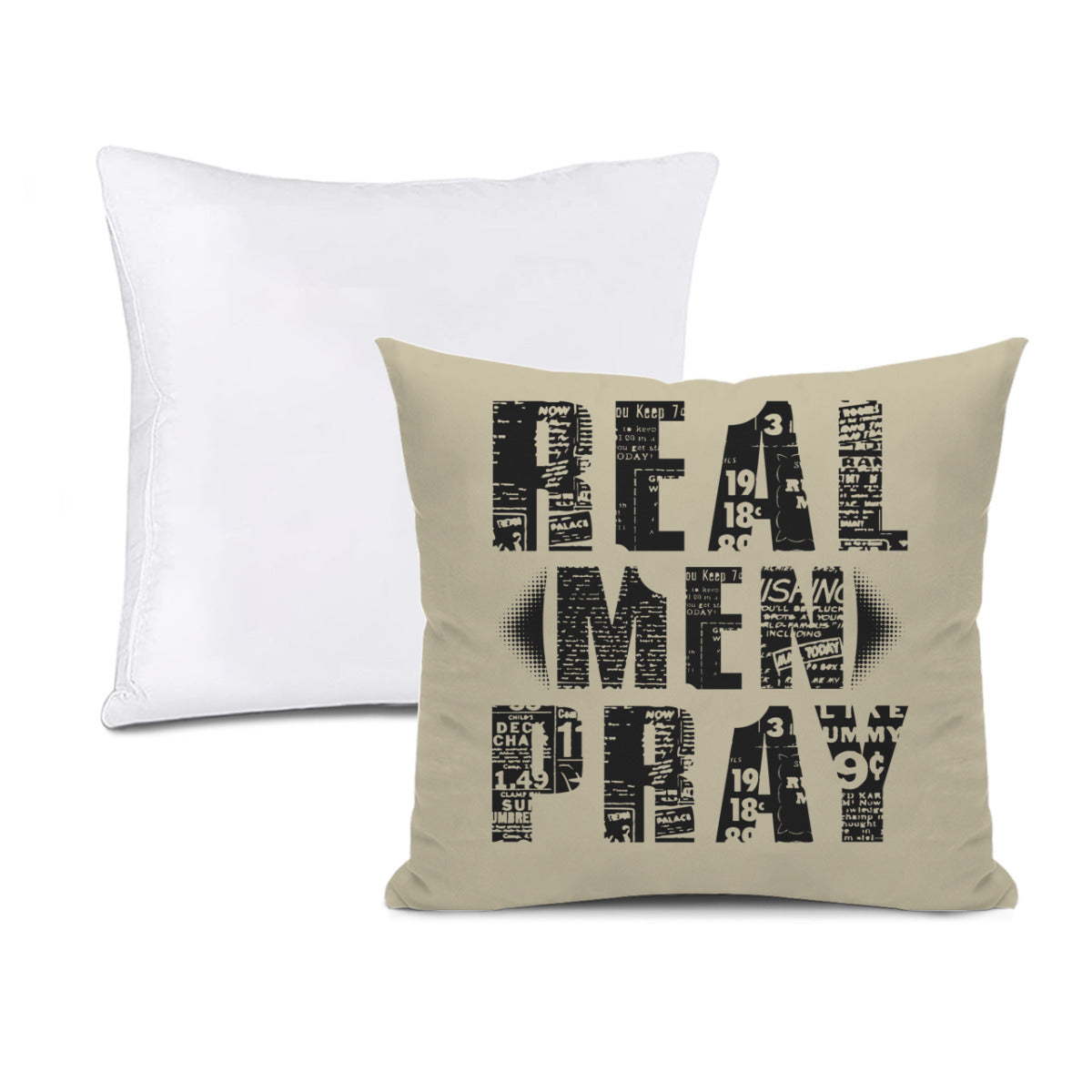 Cushion cover + pillow core (the same double-sided)|Polyester - Real Men Pray - WHITE