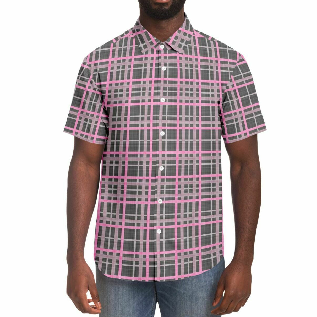 Bubble Gum & Chocolate Plaid Short Sleeve Button Down Shirt
