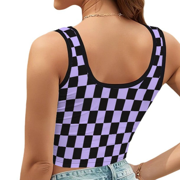 Black Checkered Chic Collection | Women's Cropped Tank Top – Made to Move, Styled to Shine