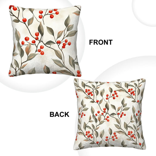 Festive Red Berries - Corduroy Throw Pillow Covers with Core (Double-Sided Design)