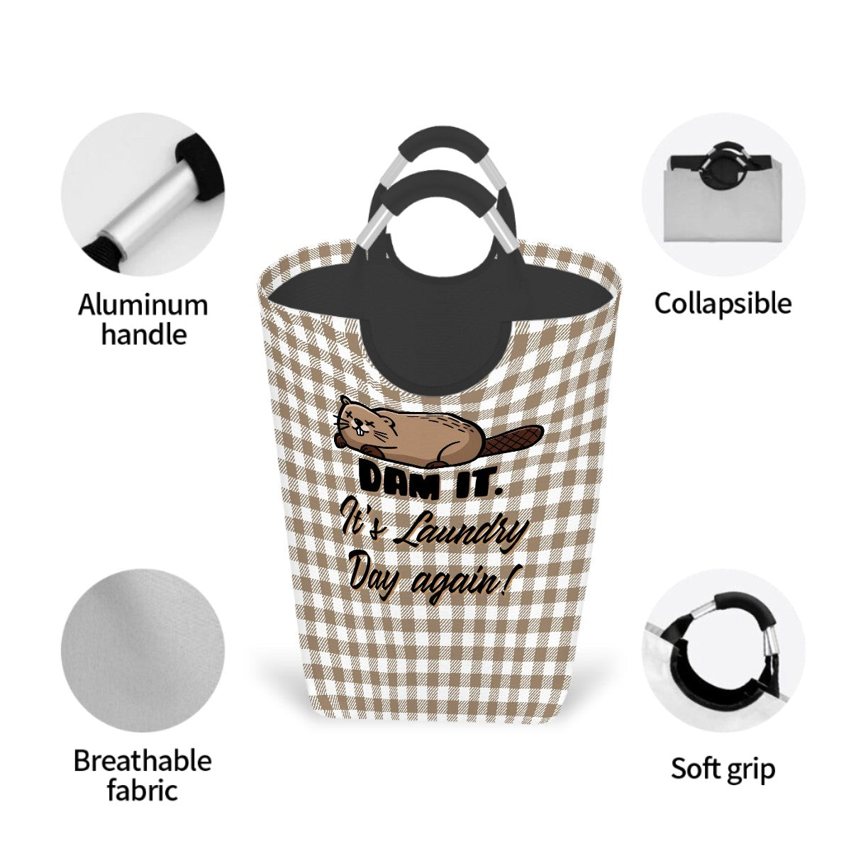 Dam It. It's Laundry Day Again! | Rectangular Laundry Basket | Padded Handles - Foldable, Lightweight, 50L Capacity