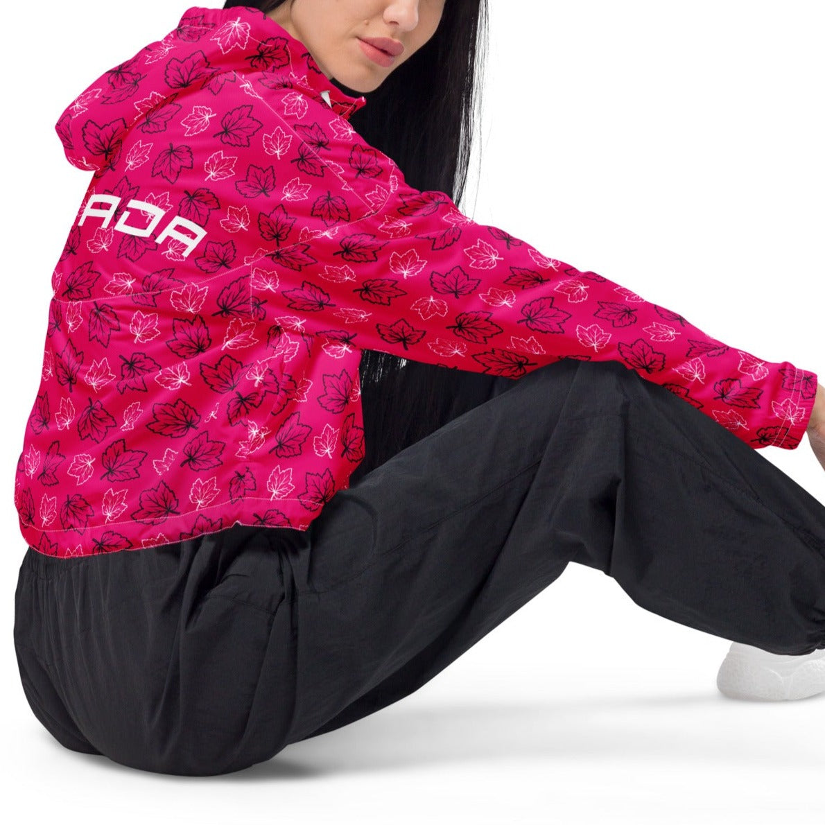Hot Pink Maple Leaf CANADA - Women’s Cropped Windbreaker