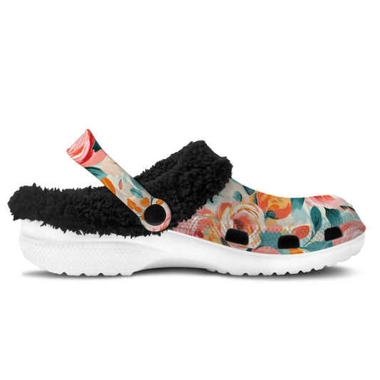 Pretty Pink Peonies - Lined Slip-On Clog Slippers