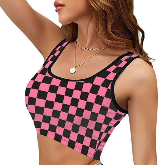 Black Checkered Chic Collection | Women's Cropped Tank Top – Made to Move, Styled to Shine