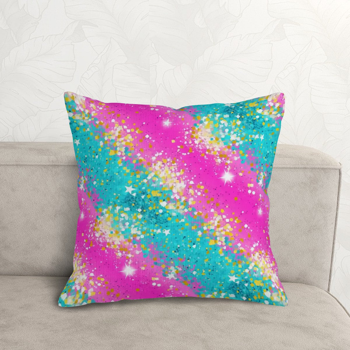 Pink & Teal Glitter - Corduroy Throw Pillow Covers with Core (Double-Sided Design)