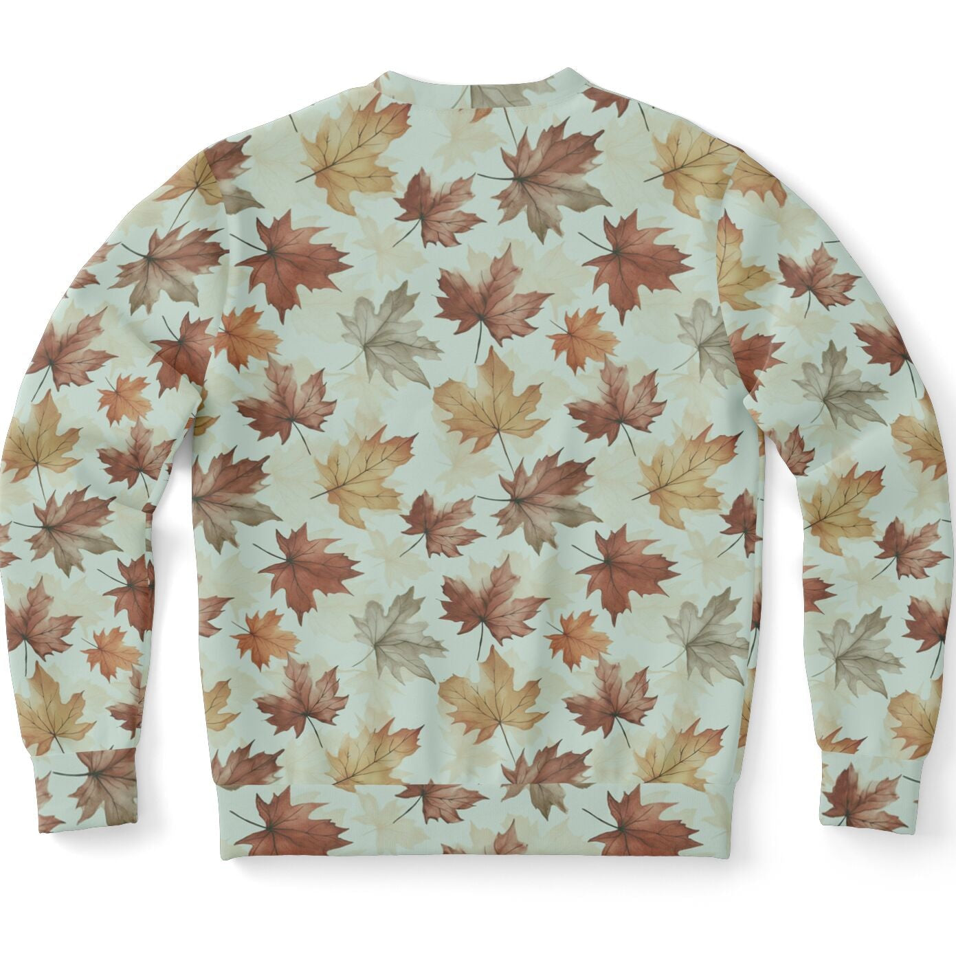 Sweatshirt with autumn leaf pattern on a light blue background