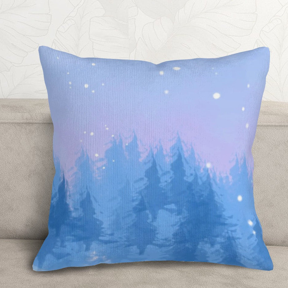 A Snowy Winter Forest Corduroy Throw Pillow Covers with Core (Double-Sided Design)