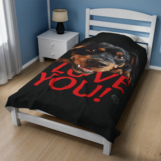 Dachshund/Minpin I Love You - Velveteen Plush Blanket - Dog Lover Gift