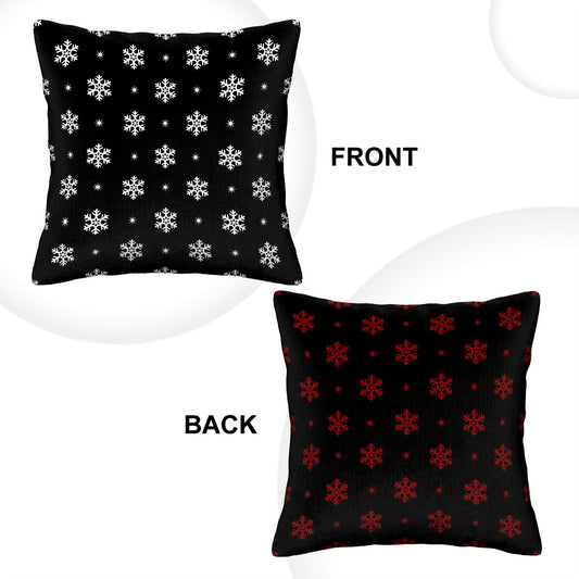 Red/White Snowflakes on Black - Corduroy Throw Pillow Covers with Core (Double-Sided Design)
