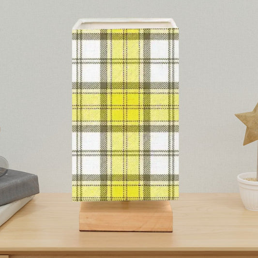 Alberta's Yellow Dress Tartan - Elegant Table Lamp with Linen Shade and Wood Base
