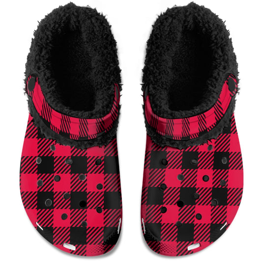 Buffalo Plaid Clog Slippers - Lined Slip-On Clog Slippers