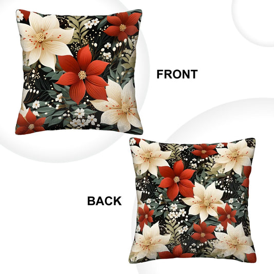 Retro Poinsettia Corduroy Throw Pillow Covers with Core (Double-Sided Design)