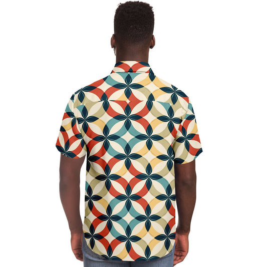 Retro Cross Hoops Short Sleeve Button Down Shirt